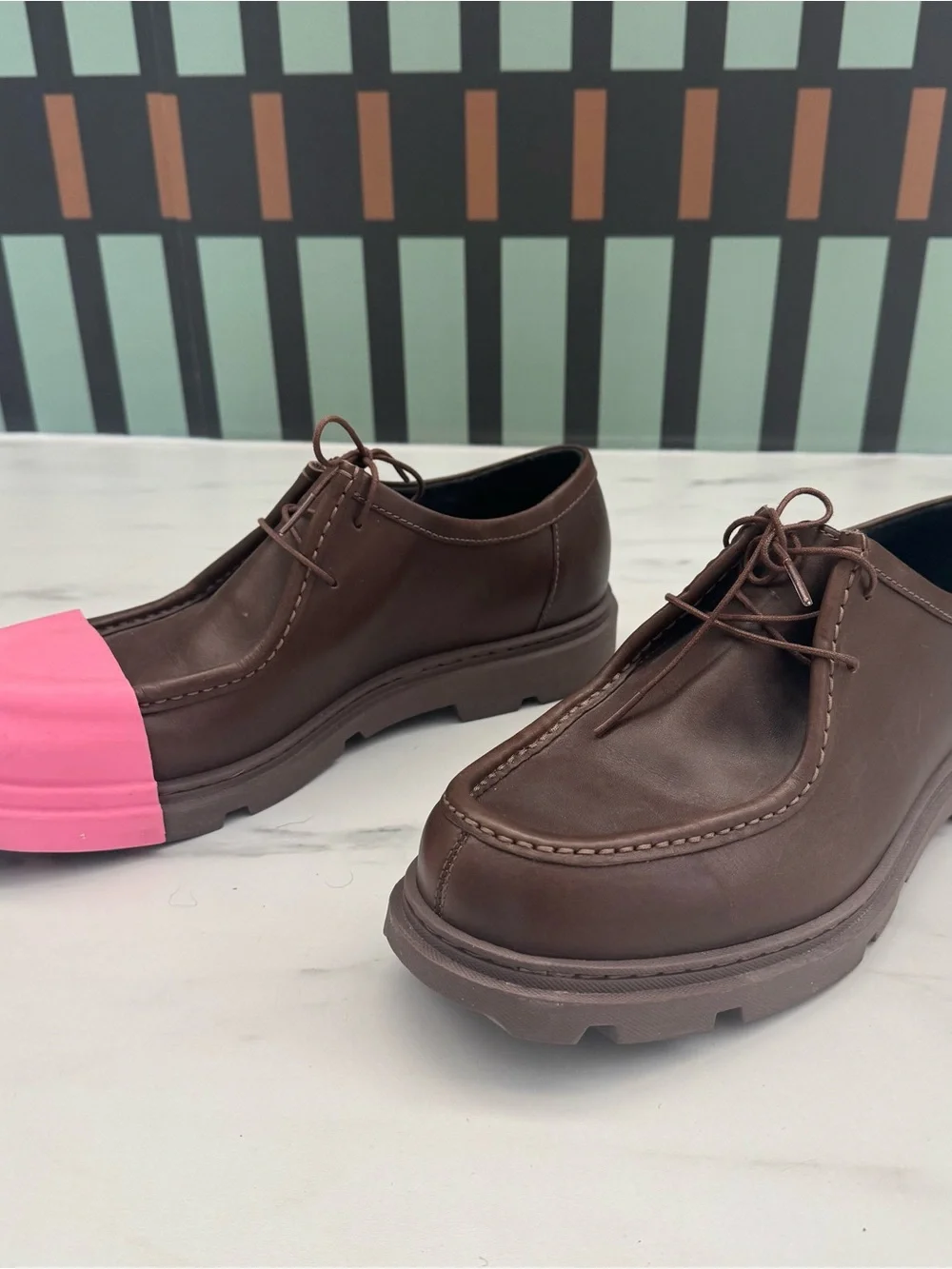 Camper Junction Brown Leather Shoes w/ Pink Removable Rubber Cap Toe – Size 10.5